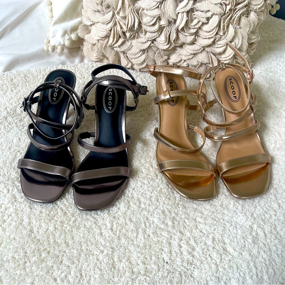 Scoop Strappy Sandals Womens Size 8 US Ankle 2 Pair Gold And Gunmetal Brand New